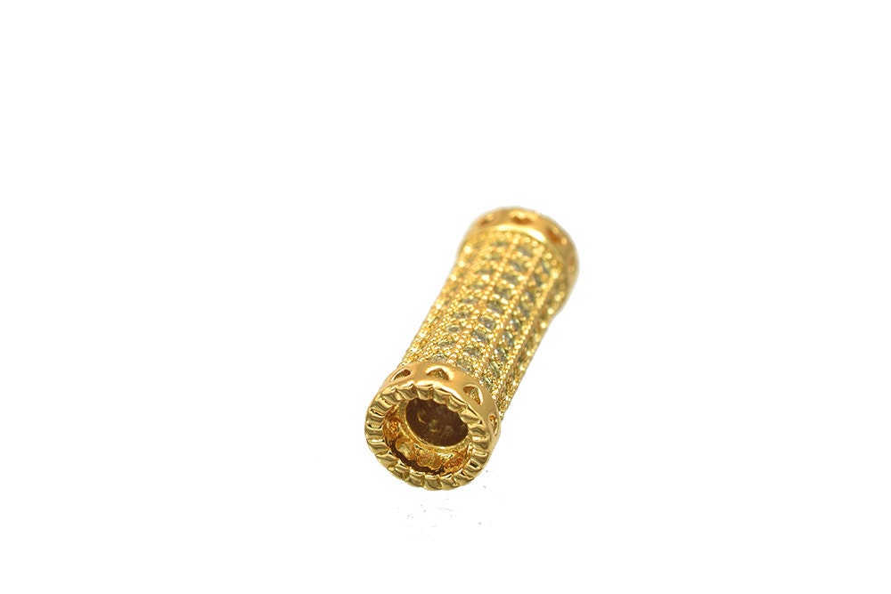 17x6.5mm Roundel 18k Gold Filled Look, Micro Pave Beads with Clear CZ Cubic Zirconia Rhinestone  GFM48 jewelry making supp...