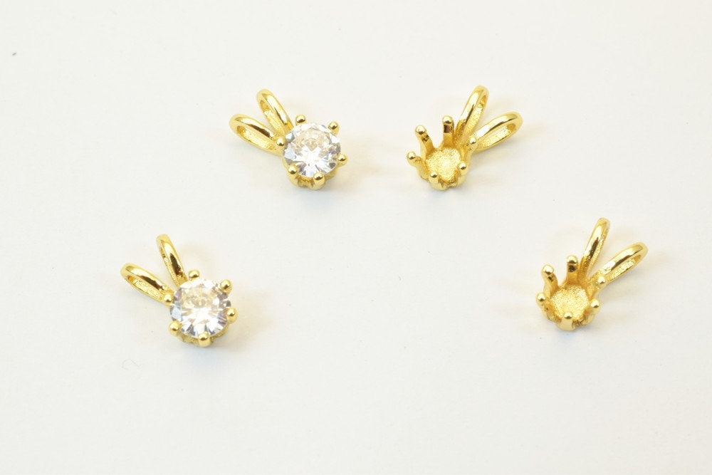 18K Gold Filled Alternative CZ Charm Pendant - Oval Connected Bail, Clear Cubic Zirconia Stone - Tarnish Resistant.