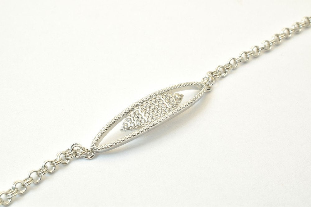 18K White as Gold Filled* Bracelet Rhodium Chain With Clear Cubic Zircon Size 6.75" Inches Bling Bling Jewelry Making Item...