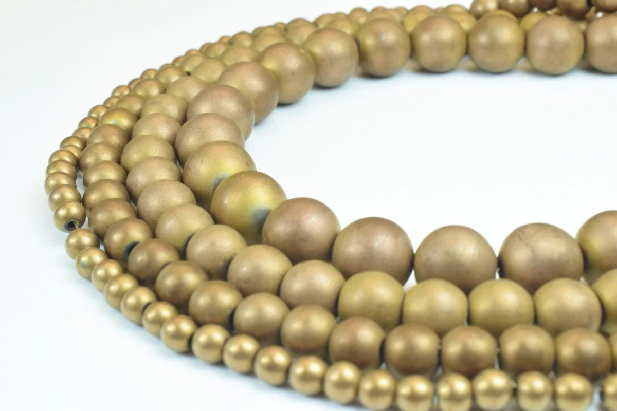 hematite matte bronze gemstone with gold tone round stone beads 4 5 mm 6 5 mm 8 mm 10 mm natural healing stone chakra ston...