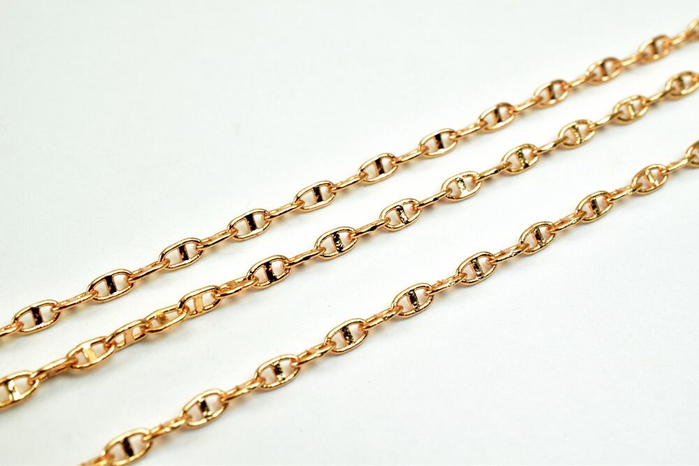 18K Pinky Gold Filled EP Chain Width 2mm Thickness 1mm Gold Filled finding for Gold Filled Jewelry Making Sold by Foot PGF...