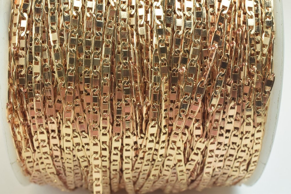 18K Pinky Gold Filled EP Chain Width 2mm Thickness 0.5mm Gold Filled finding for Gold Filled Jewelry Making Sold by Foot P...