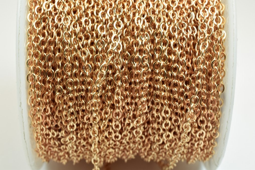 18K Pinky Gold Filled EP Chain Flat Chain Width 2mm Thickness 0.5mm Gold Filled finding for Gold Filled Jewelry Making Sol...