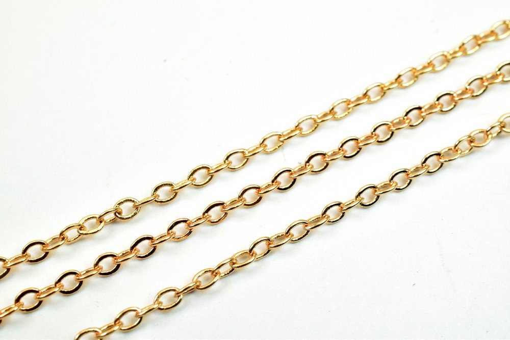18K Pinky Gold Filled EP Chain Flat Chain Width 2mm Thickness 0.5mm Gold Filled finding for Gold Filled Jewelry Making Sol...