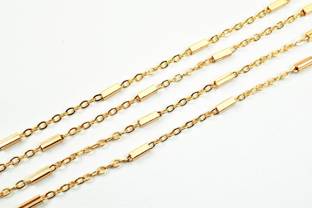 18K Pinky Gold Filled EP Chain Width 1mm Thickness 0.25mm Gold Filled finding for Gold Filled Jewelry Making Sold by Foot...