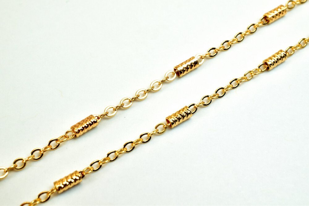 18K Pinky Gold Filled EP Flat Link Cable Chain/Bar Chain Width 2mm Thickness 0.25mm Finding for Jewelry Making Sold by Foo...
