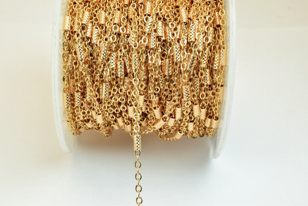 18K Pinky Gold Filled EP Flat Link Cable Chain/Bar Chain Width 2mm Thickness 0.25mm Finding for Jewelry Making Sold by Foo...