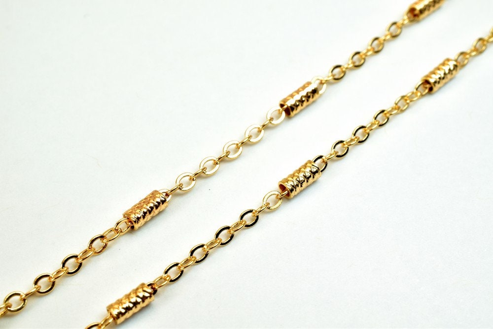 18K Pinky Gold Filled EP Flat Link Cable Chain/Bar Chain Width 2mm Thickness 0.25mm Finding for Jewelry Making Sold by Foo...
