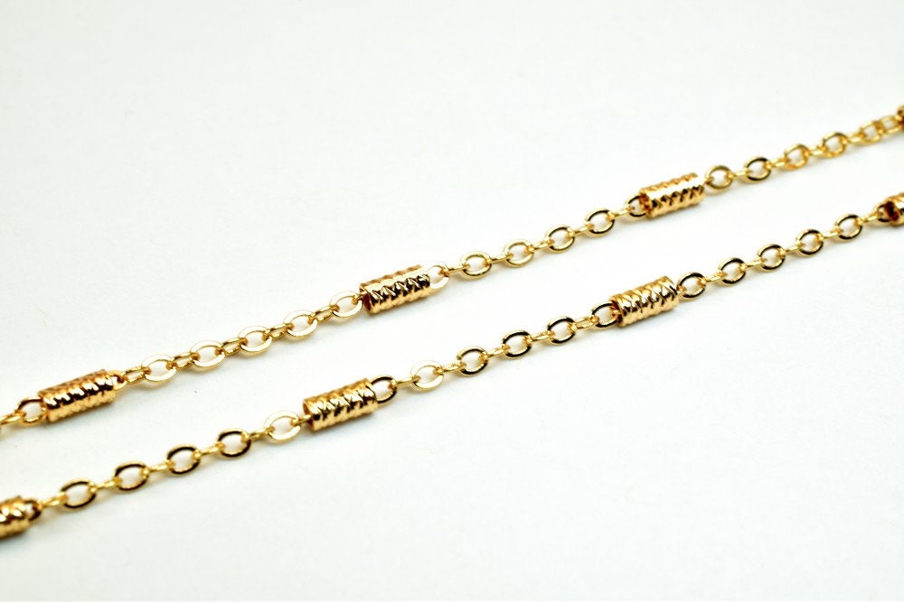 18K Pinky Gold Filled EP Flat Link Cable Chain/Bar Chain Width 2mm Thickness 0.25mm Finding for Jewelry Making Sold by Foo...