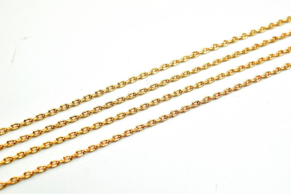 18K Pinky Gold Filled EP Chain Cable Link Chain Width 1mm Thickness 0.5mm Gold Filled findings for Jewelry Making Sold by...