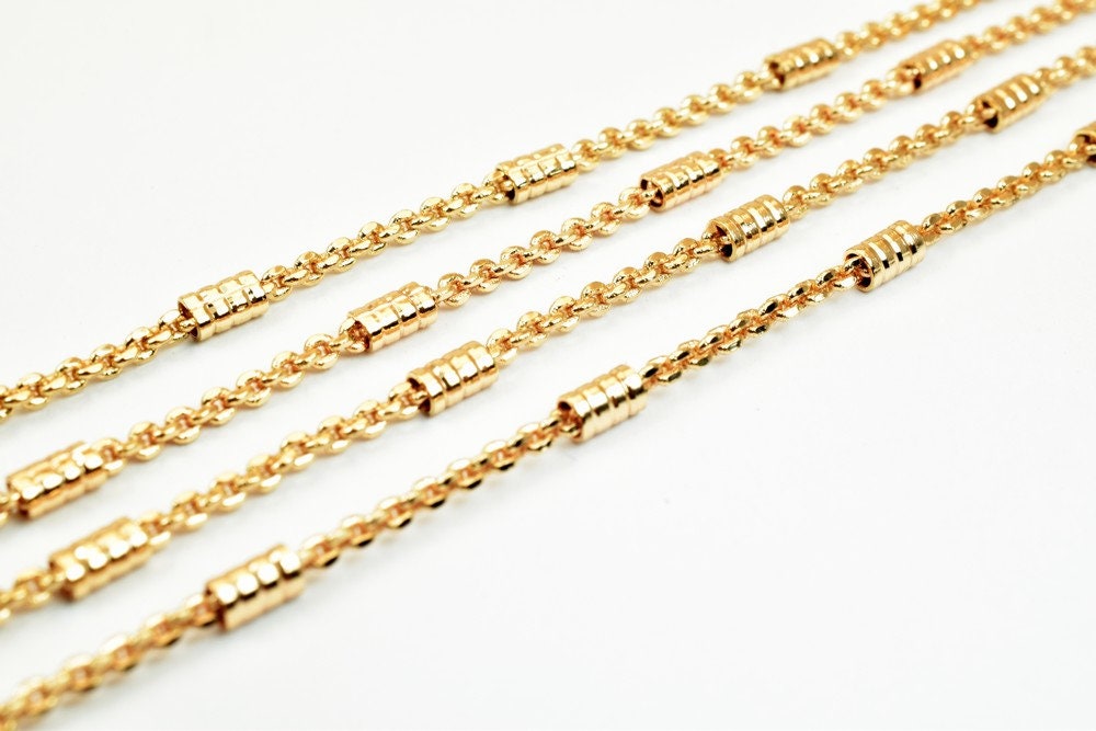 18K Pinky Gold Filled EP Bar Chain/Cable Chain Width 3mm Thickness 2mm Gold Filled findings for jewelry Making Sold by Foo...