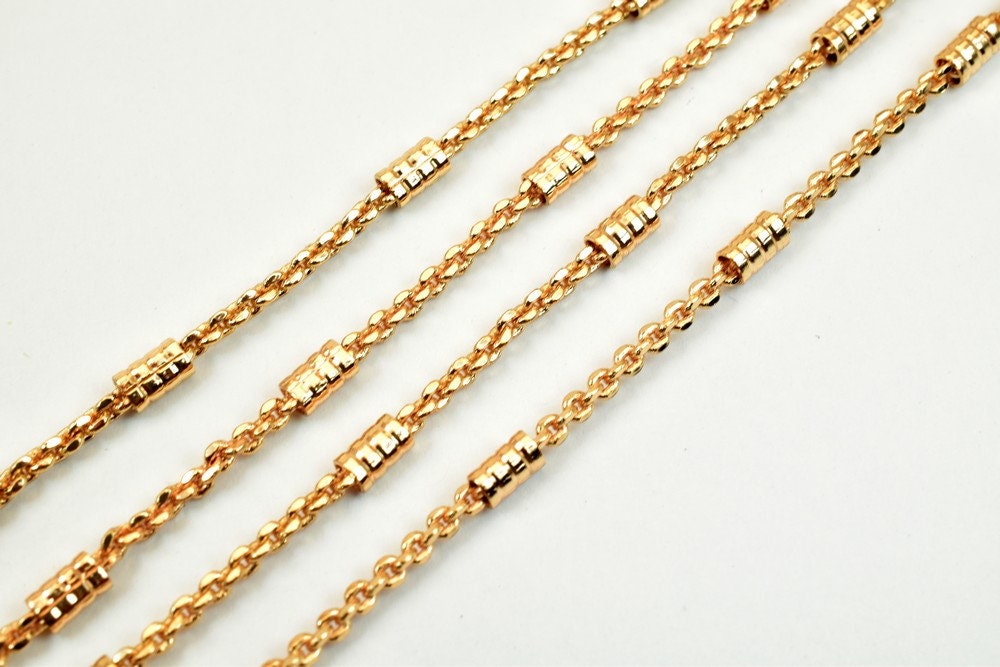 18K Pinky Gold Filled EP Bar Chain/Cable Chain Width 3mm Thickness 2mm Gold Filled findings for jewelry Making Sold by Foo...