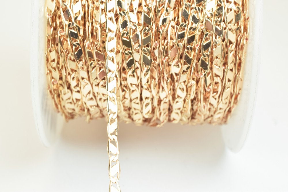 18K Pinky Gold Filled EP Anchor Chain/Marine Chain/Figarucci Chain Width 3mm Thickness 1mm Findings for Jewelry Making Sol...