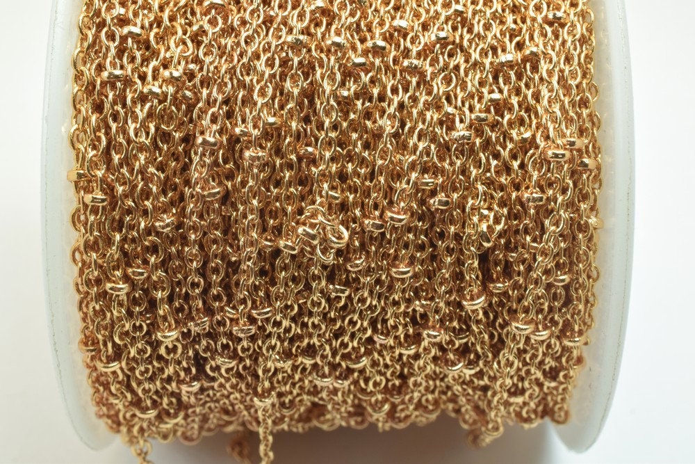 18K Pinky Gold Filled EP Chain Saturn Chain, Satellite Chain Width 1.5mm Thick 0.25mm Findings Chain for Jewelry Making So...