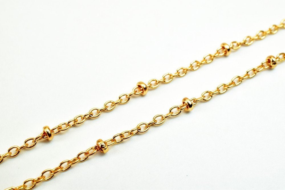 18K Pinky Gold Filled EP Chain Saturn Chain, Satellite Chain Width 1.5mm Thick 0.25mm Findings Chain for Jewelry Making So...
