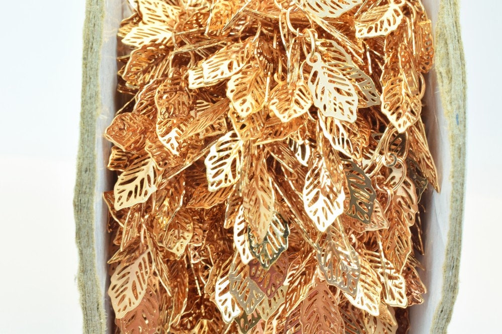 18K Pinky Gold Filled Alternative Chain: Leaf Design, 4mm Width, | Tarnish Resistant, Jewelry Making Supply