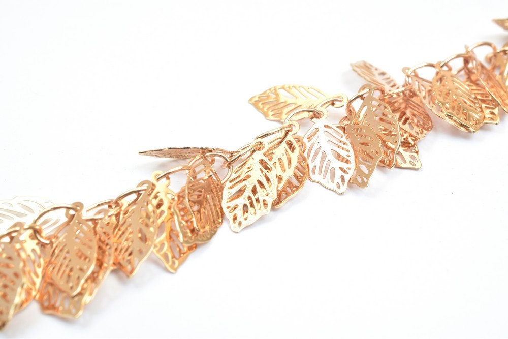 18K Pinky Gold Filled Alternative Chain: Leaf Design, 4mm Width, | Tarnish Resistant, Jewelry Making Supply