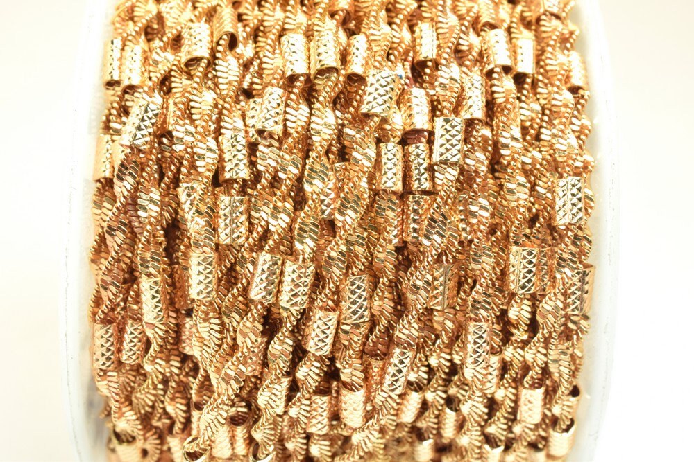 18K Pinky Gold Filled EP Chain Twisted Herringbone Chain, Tube Chain Width 2.5mm Thick 2.5mm Findings for Jewelry Making S...