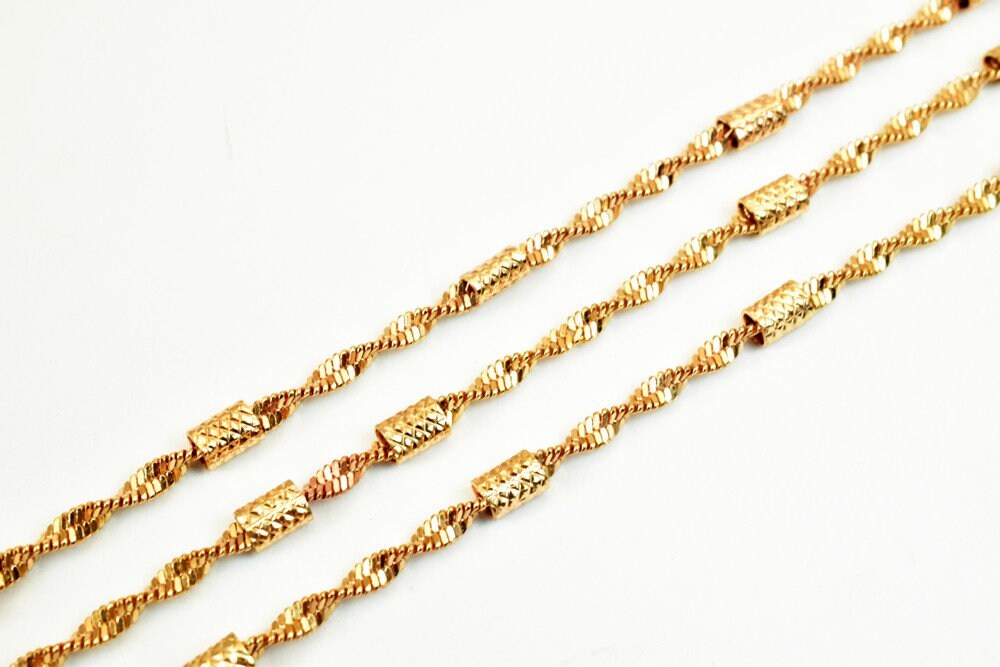 18K Pinky Gold Filled EP Chain Twisted Herringbone Chain, Tube Chain Width 2.5mm Thick 2.5mm Findings for Jewelry Making S...