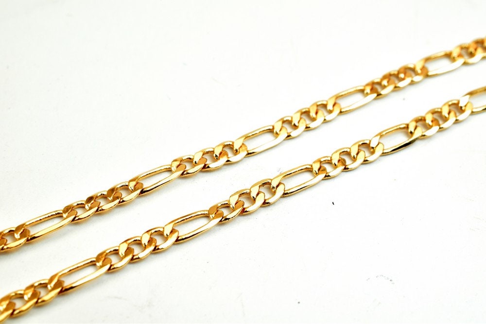 18K Pinky Gold Filled EP Chain Figaro Chain Width 3mm Thickness 1mm Gold Filled findings for Gold Filled Jewelry Making So...