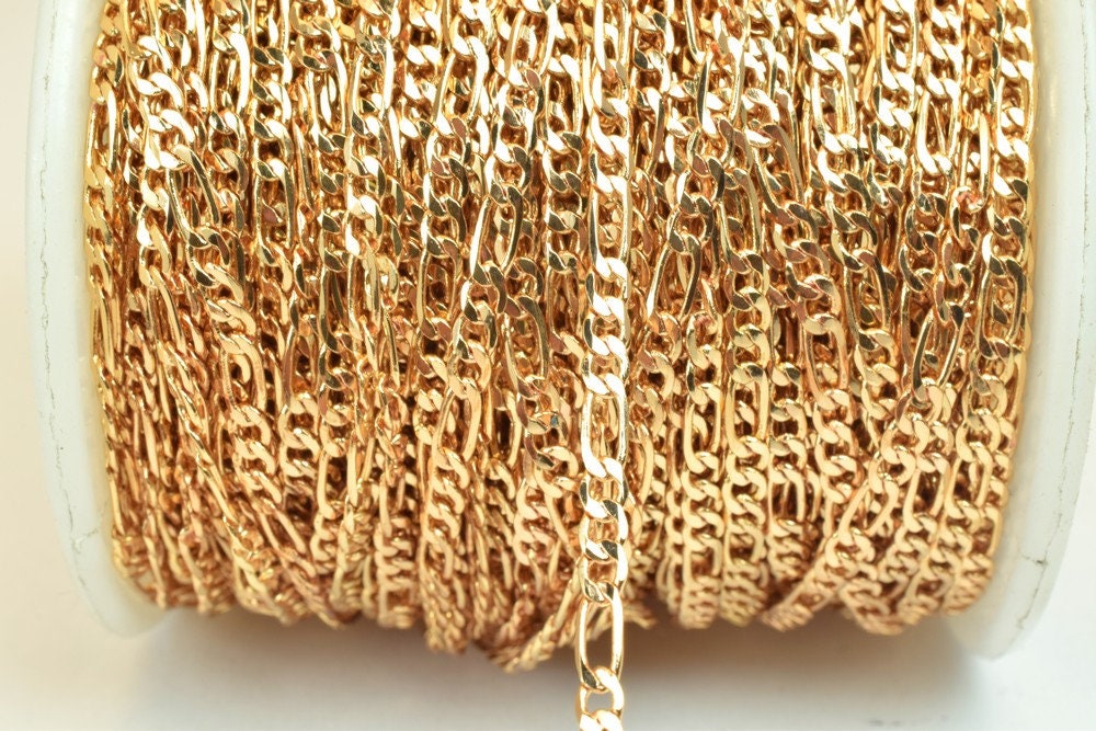 18K Pinky Gold Filled EP Chain Figaro Chain Width 3mm Thickness 1mm Gold Filled findings for Gold Filled Jewelry Making So...
