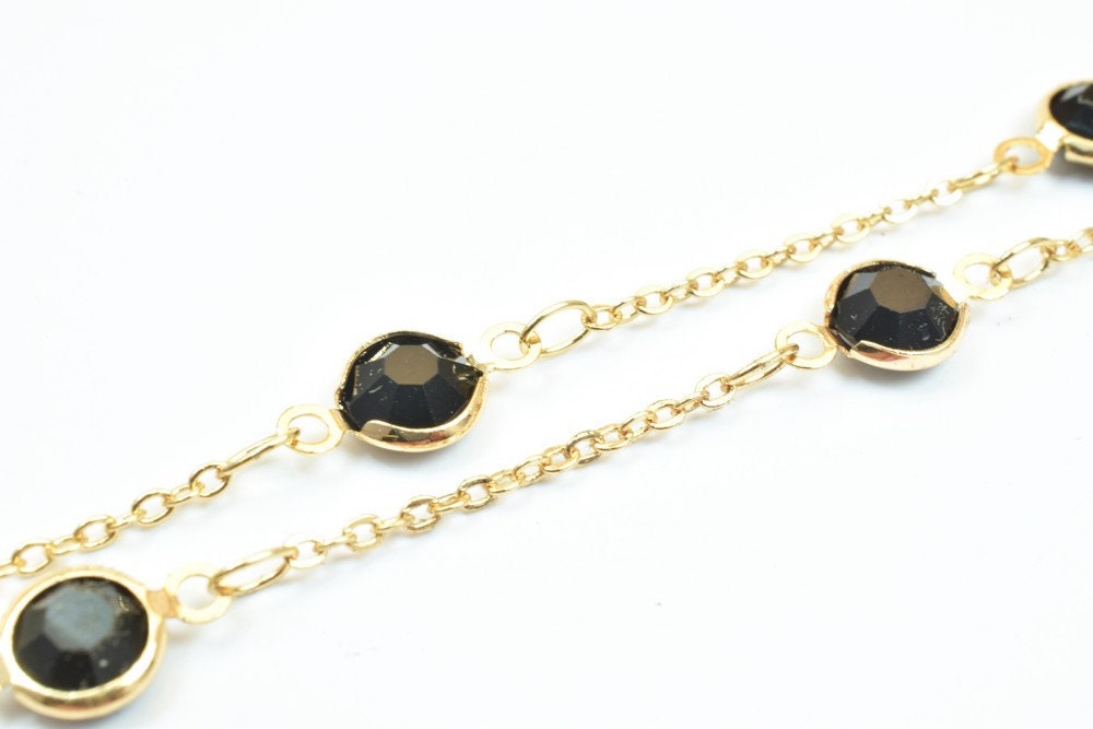 18K Pinky Gold Filled EP Chain Beaded Chain, Cable Chain Rhinestone Width 7mm Thickness 3mm Findings for Jewelry Making So...