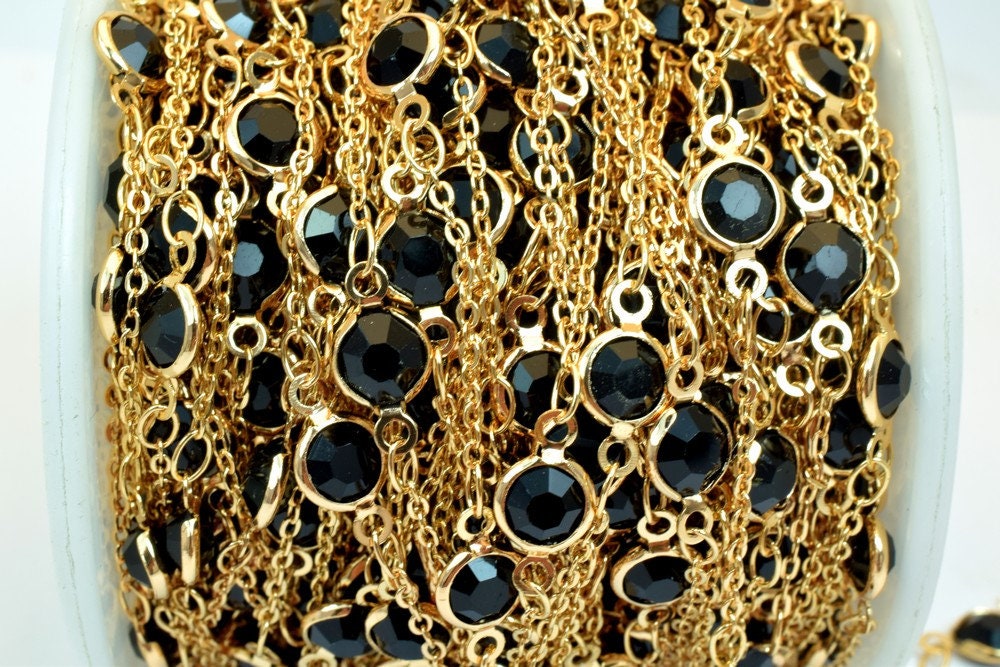 18K Pinky Gold Filled EP Chain Beaded Chain, Cable Chain Rhinestone Width 7mm Thickness 3mm Findings for Jewelry Making So...