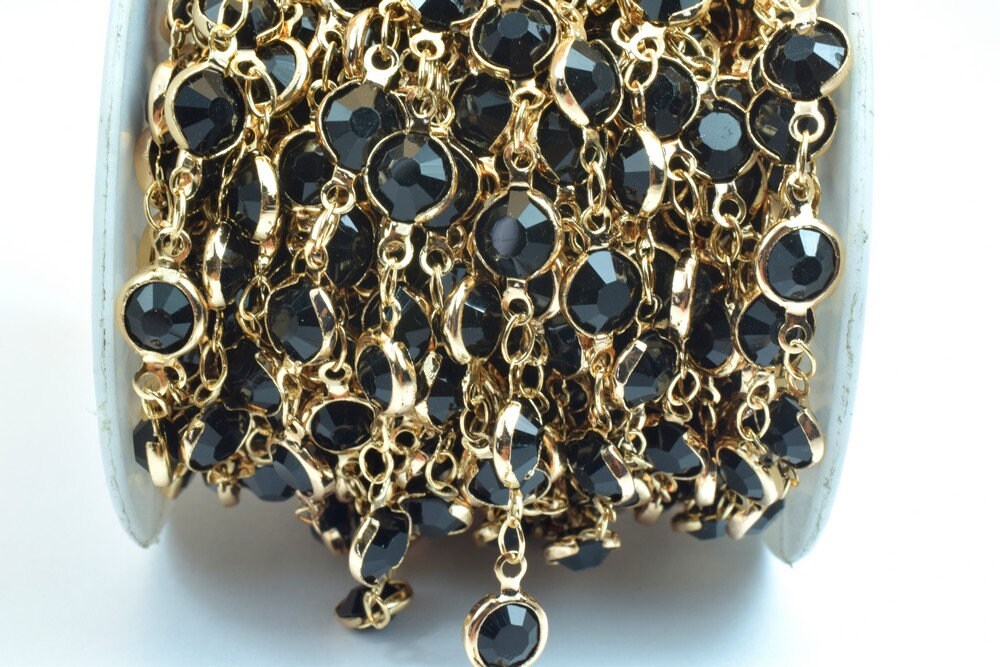 18K Pinky Gold Filled EP Chain Beaded Chain, Cable Chain Rhinestone Width 7mm Thickness 3mm Findings for Jewelry Making So...
