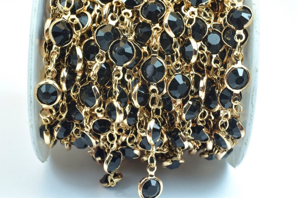 18K Pinky Gold Filled EP Chain Beaded Chain, Cable Chain Rhinestone Width 7mm Thickness 3mm Findings for Jewelry Making So...