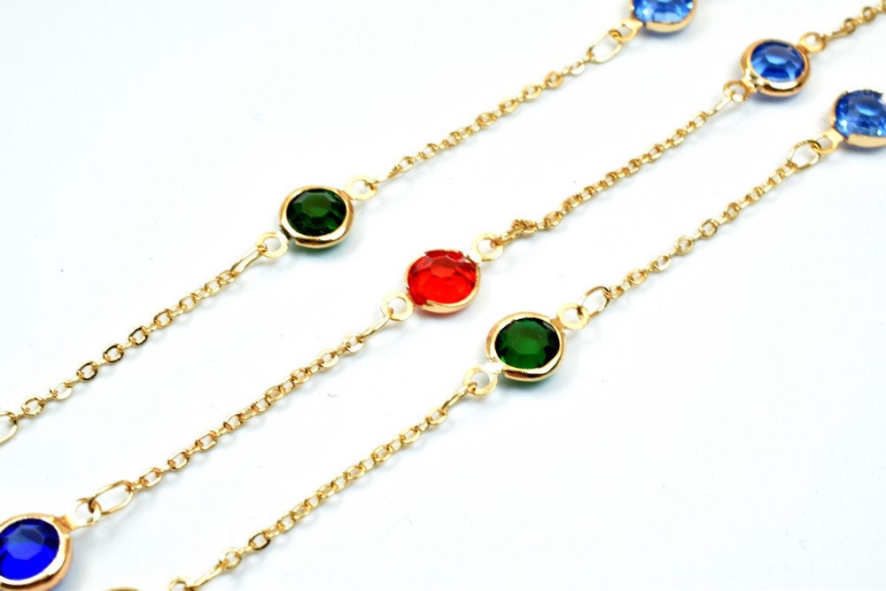 18K Pinky Gold Filled EP Chain Beaded Chain, Cable Chain Rhinestone Width 7mm Thickness 3mm Findings for Jewelry Making So...