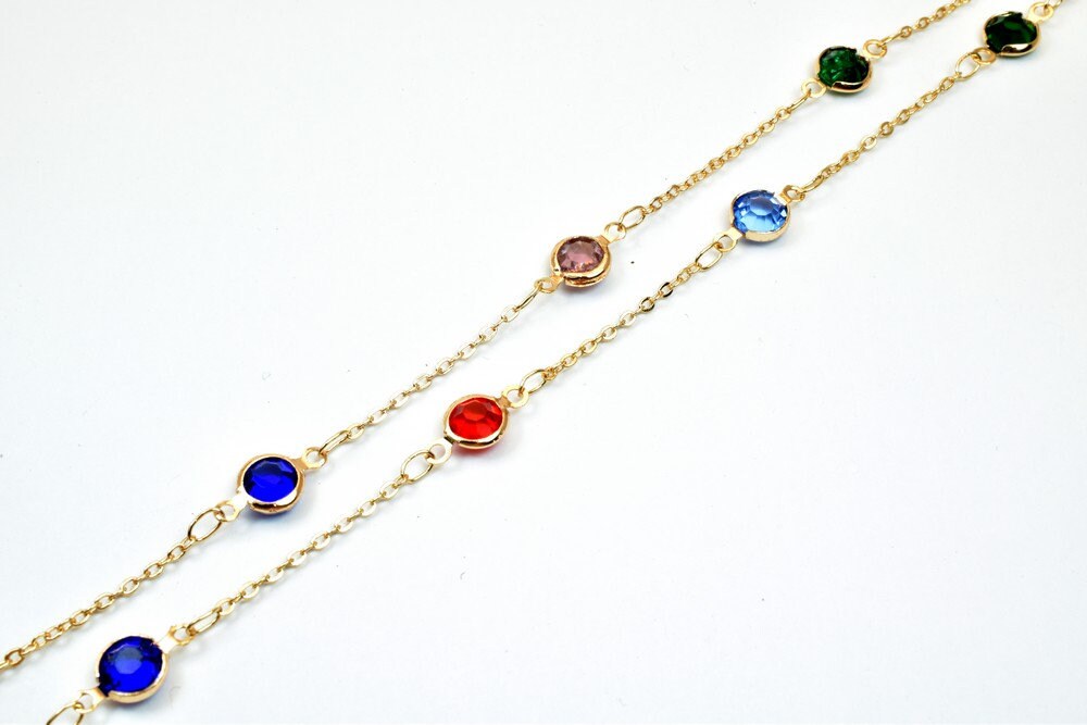 18K Pinky Gold Filled EP Chain Beaded Chain, Cable Chain Rhinestone Width 7mm Thickness 3mm Findings for Jewelry Making So...