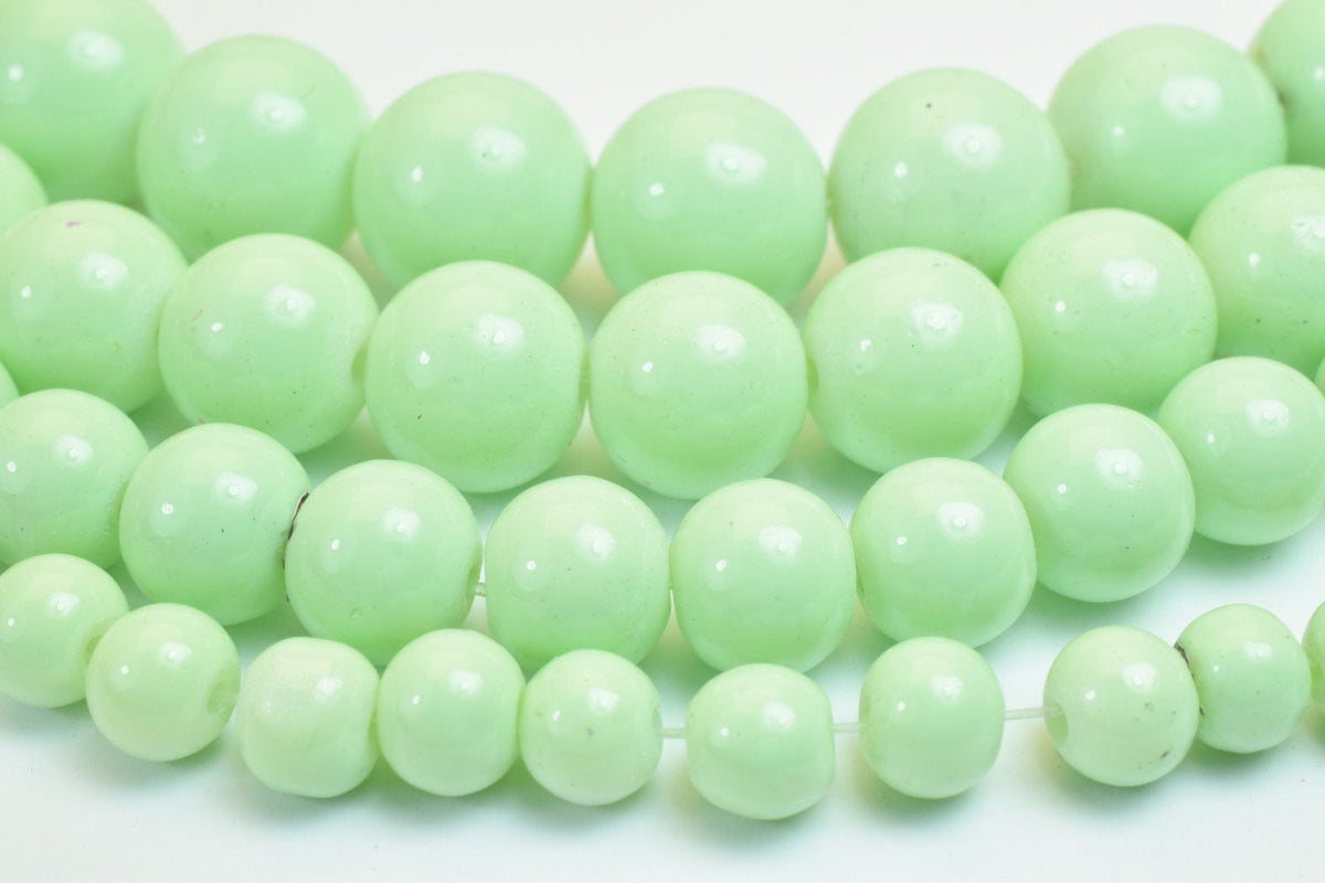 Green Glass Beads Round Shine - Multi-Size 6mm to 12mm, Crystal Jewelry Components, Vintage and Bohemian Style