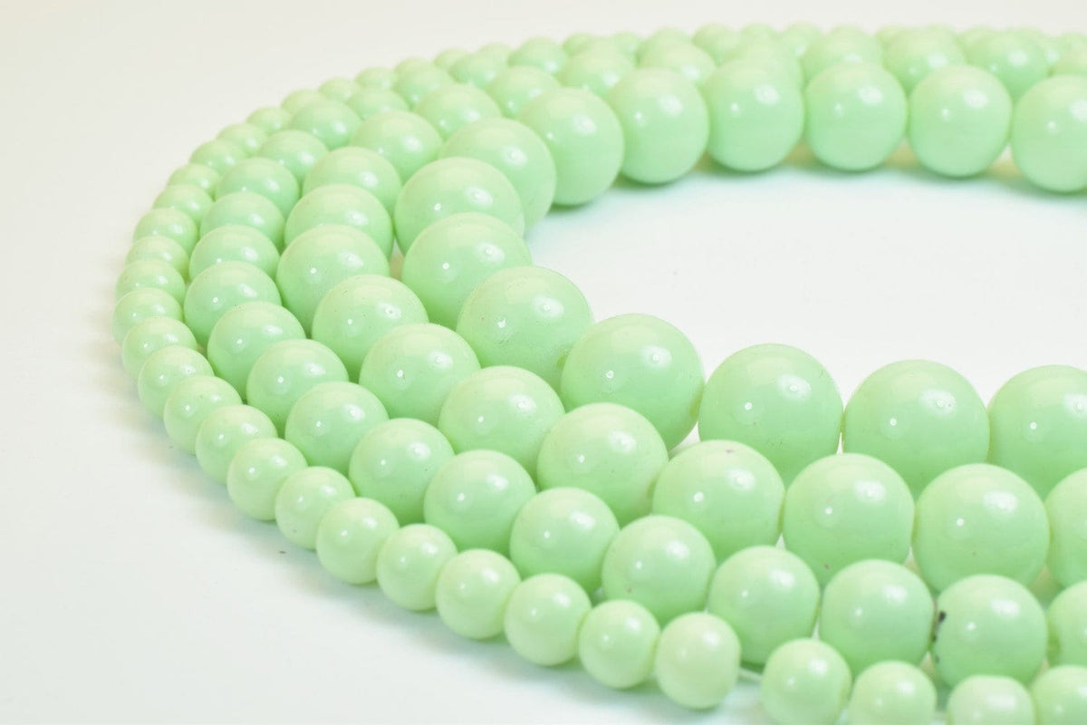 Green Glass Beads Round Shine - Multi-Size 6mm to 12mm, Crystal Jewelry Components, Vintage and Bohemian Style