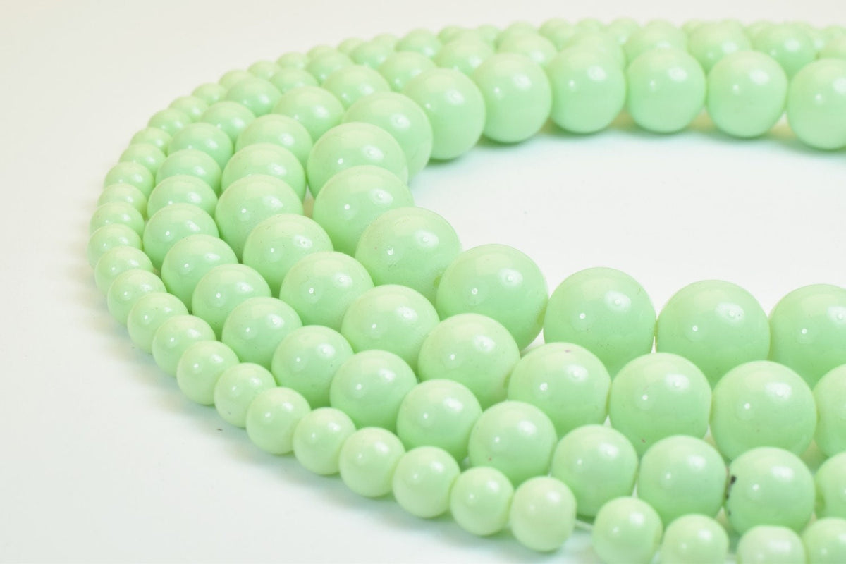 Green Glass Beads Round Shine - Multi-Size 6mm to 12mm, Crystal Jewelry Components, Vintage and Bohemian Style