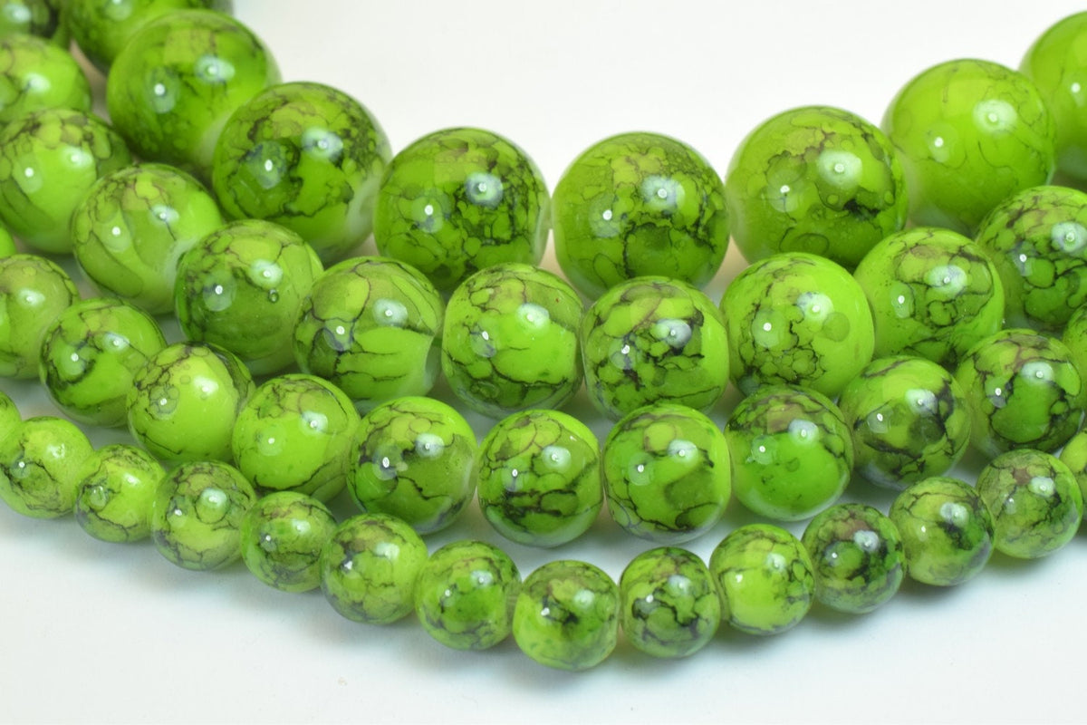 Glass Beads Round Two Tone Black Lines: Green Stone Shine, 6-12mm, Jewelry Making Supplies | Vintage Bohemian Style, Loose Pearls
