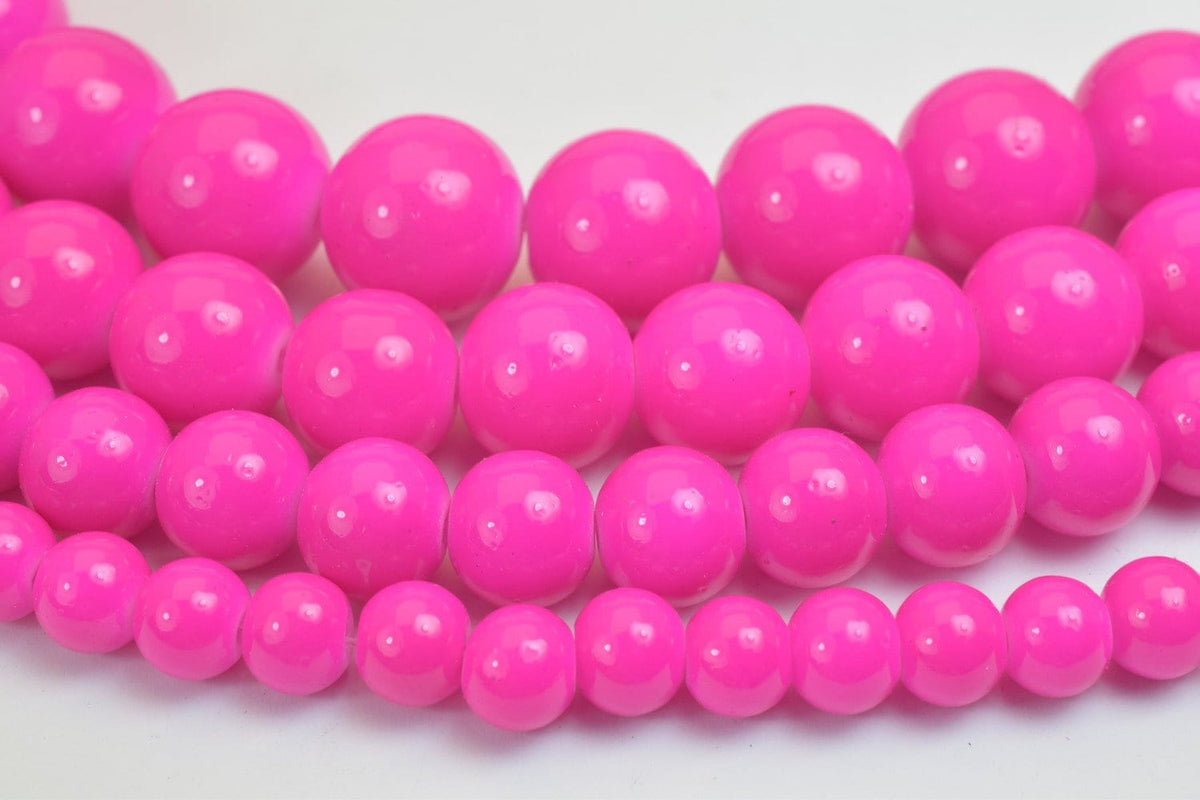 Fuchsia Glass Beads Round Shine - Vintage Bohemian Jewelry Craft Beads - Crystal Glass, Multiple Sizes, Loose