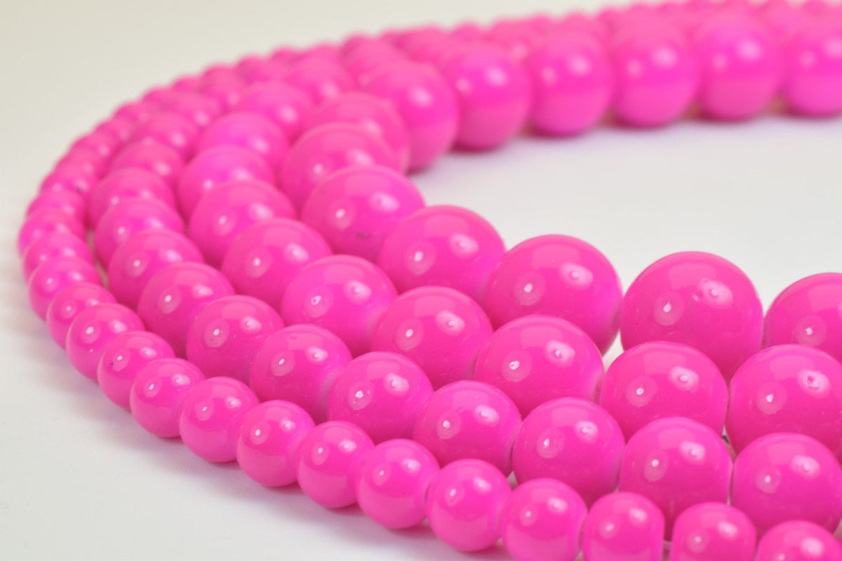 Fuchsia Glass Beads Round Shine - Vintage Bohemian Jewelry Craft Beads - Crystal Glass, Multiple Sizes, Loose