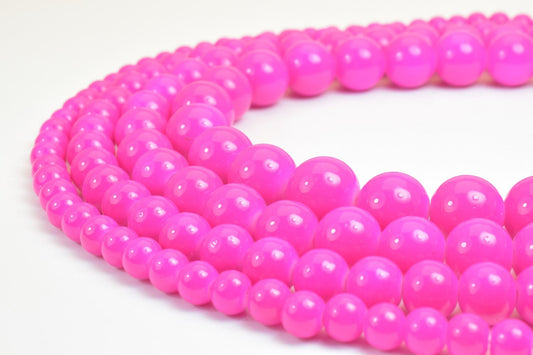 Fuchsia Glass Beads Round Shine - Vintage Bohemian Jewelry Craft Beads - Crystal Glass, Multiple Sizes, Loose