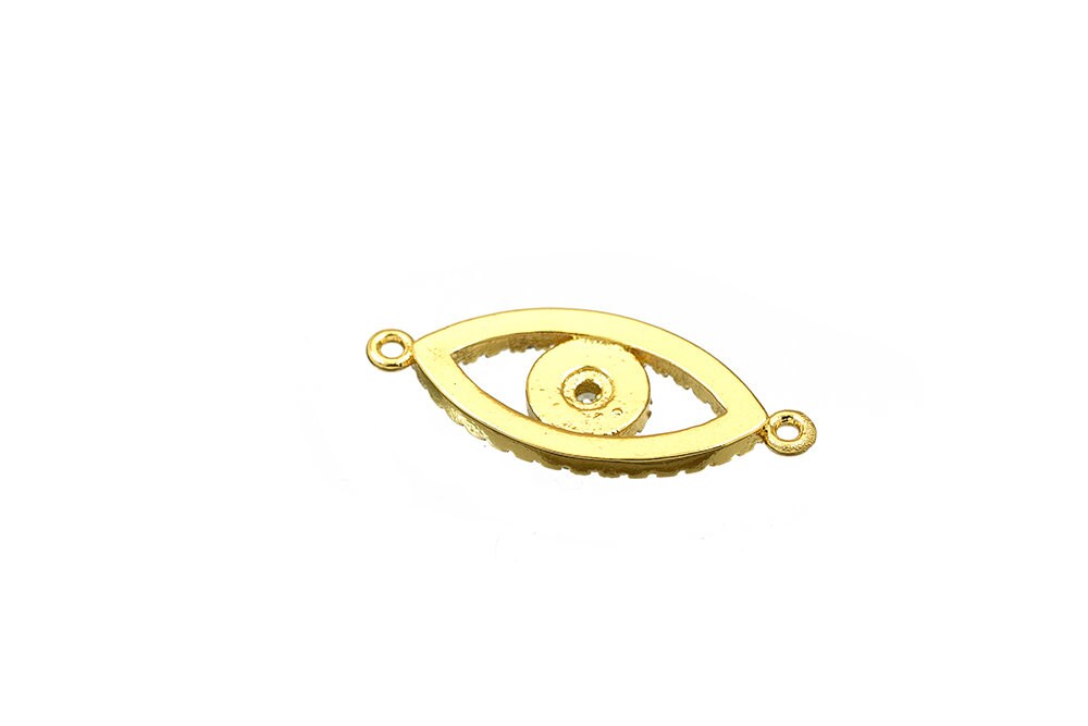 14K Gold Filled Evil Eye Rhinestone Connector  Size 25x10mm Micro Pave Beads Charm with Clear CZ Cubic Zirconia  GFM31A je...