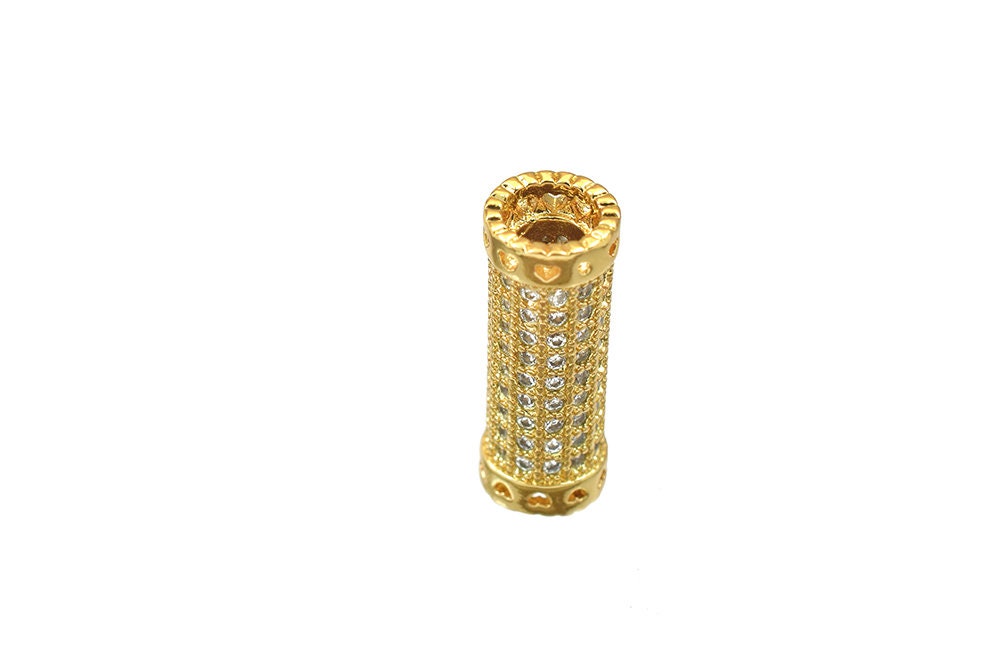 17x6.5mm Roundel 18k Gold Filled Look, Micro Pave Beads with Clear CZ Cubic Zirconia Rhinestone  GFM48 jewelry making supp...