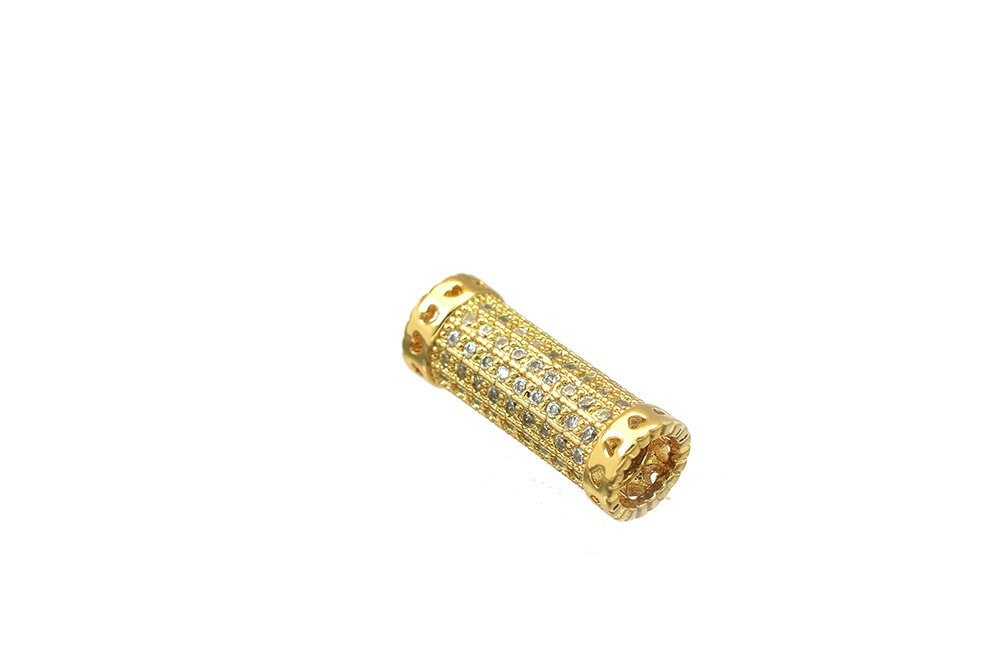 17x6.5mm Roundel 18k Gold Filled Look, Micro Pave Beads with Clear CZ Cubic Zirconia Rhinestone  GFM48 jewelry making supp...