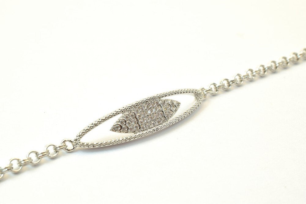 18K White as Gold Filled* Bracelet Rhodium Chain With Clear Cubic Zircon Size 6.75" Inches Bling Bling Jewelry Making Item...