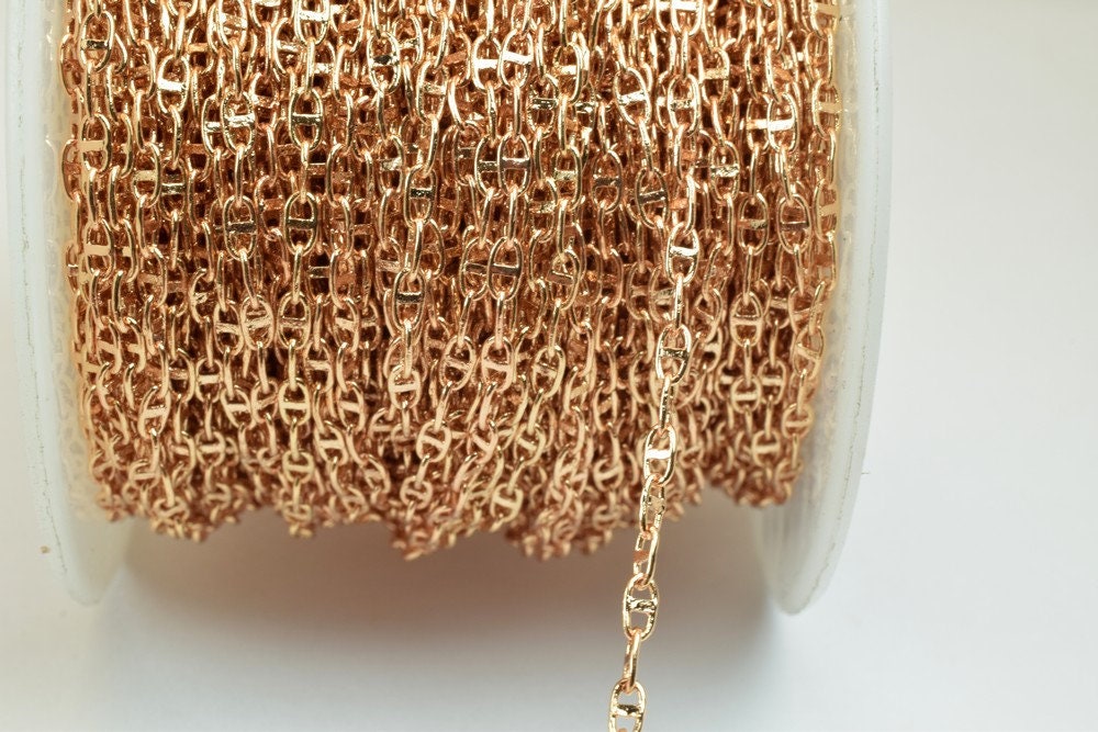 18K Pinky Gold Filled EP Chain Width 2mm Thickness 1mm Gold Filled finding for Gold Filled Jewelry Making Sold by Foot PGF...
