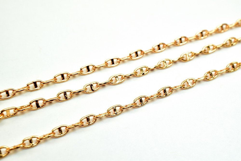 18K Pinky Gold Filled EP Chain Width 2mm Thickness 1mm Gold Filled finding for Gold Filled Jewelry Making Sold by Foot PGF...