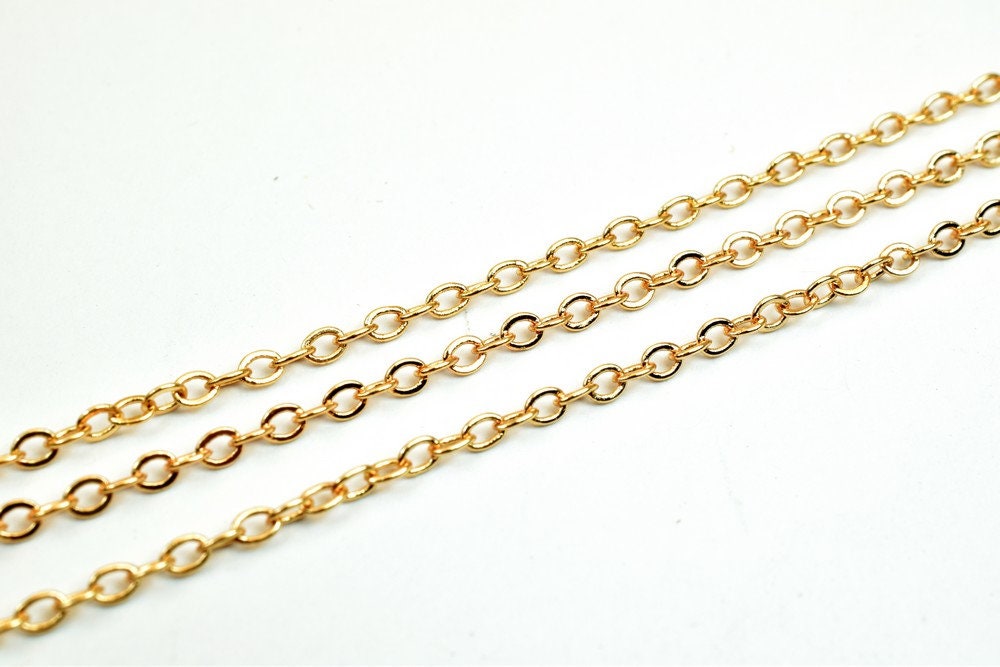 18K Pinky Gold Filled EP Chain Flat Chain Width 2mm Thickness 0.5mm Gold Filled finding for Gold Filled Jewelry Making Sol...