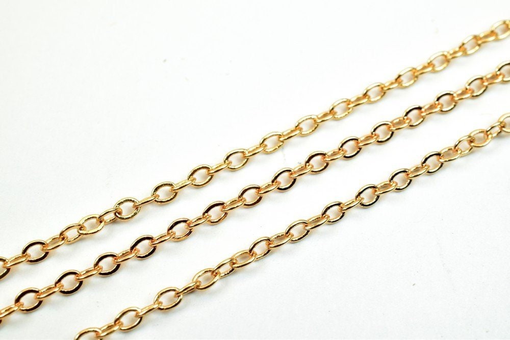 18K Pinky Gold Filled EP Chain Flat Chain Width 2mm Thickness 0.5mm Gold Filled finding for Gold Filled Jewelry Making Sol...