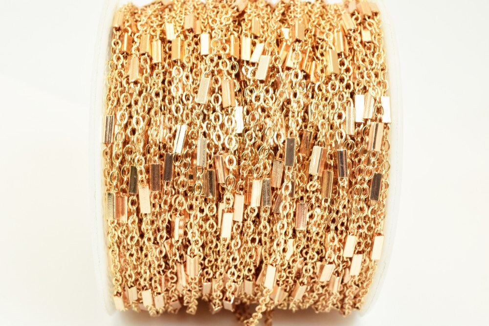 18K Pinky Gold Filled EP Chain Width 1mm Thickness 0.25mm Gold Filled finding for Gold Filled Jewelry Making Sold by Foot...