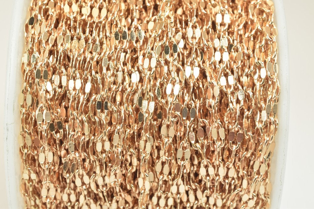 18K Pinky Gold Filled EP Chain Width 3mm Thickness 0.5mm Gold Filled findings for Gold Filled Jewelry Making Sold by Foot...