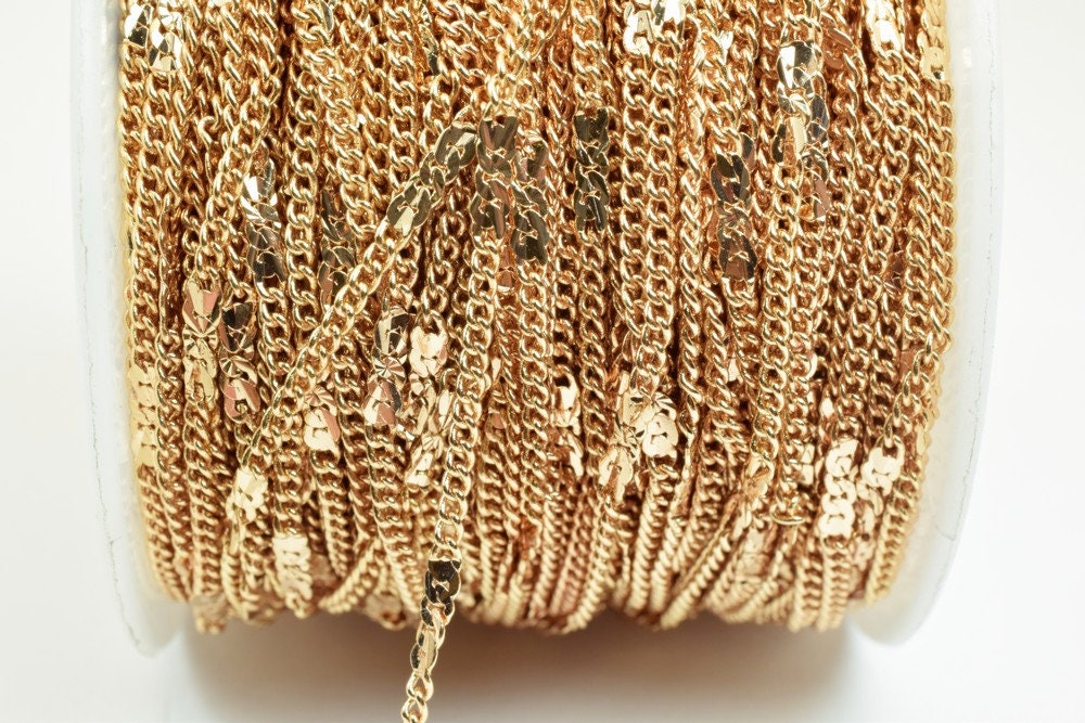 18K Pinky Gold Filled EP Chain Width 2mm Thickness 1mm Gold Filled findings for Gold Filled Jewelry Making Sold by Foot PG...