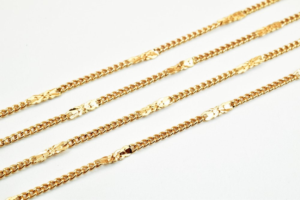 18K Pinky Gold Filled EP Chain Width 2mm Thickness 1mm Gold Filled findings for Gold Filled Jewelry Making Sold by Foot PG...